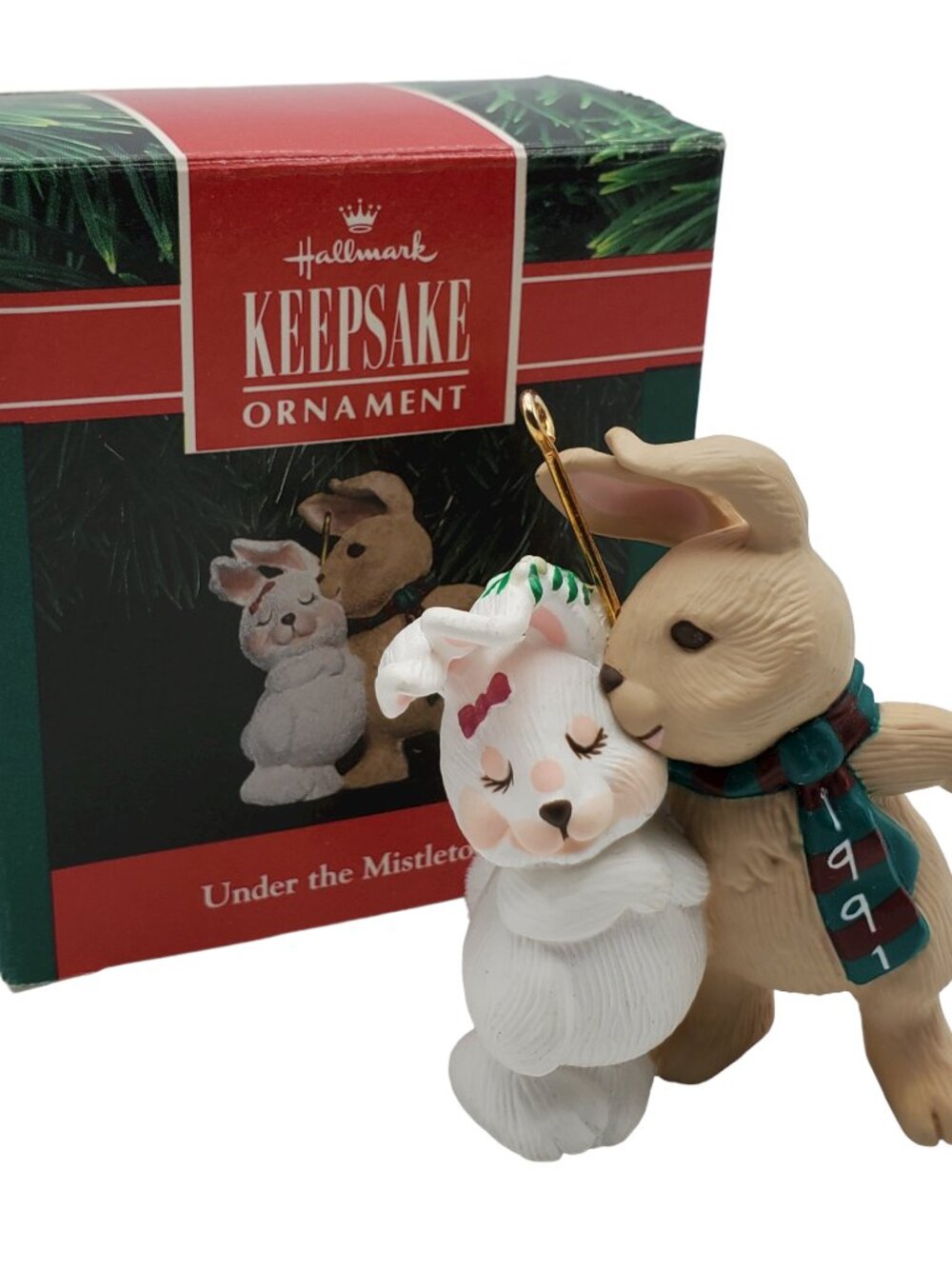 Vintage Hallmark Keepsake Christmas Ornament Bunnies Under the Mistletoe 1991